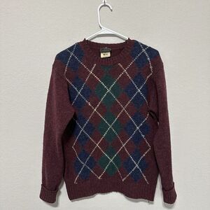 Vintage Preswick & Moore Men’s Argyle Sweater Burgundy Size Medium Shetland Wool